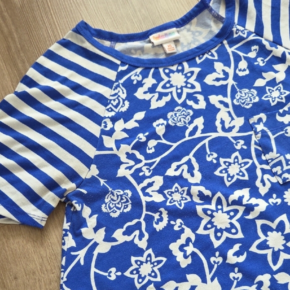 LuLaRoe Blue and White Floral Kids Dress - Picture 3 of 4